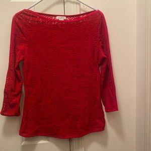 Red netted tunic top that looks great over a tank.